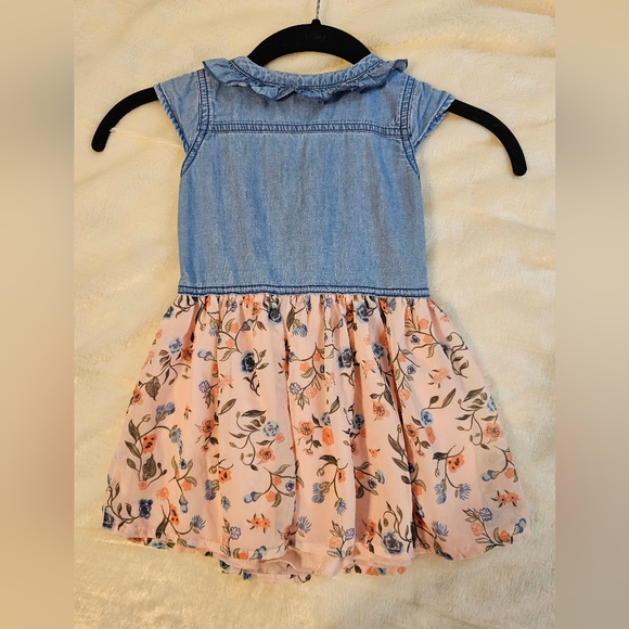 Guess Toddler Ruffled Denim Mixed Media Girl's Floral Knotted Dress 3T - Picture 2 of 7